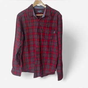 Eddie Bauer Plaid Unisex Flannel Red Green Button Up Long Sleeve Size L Autumn